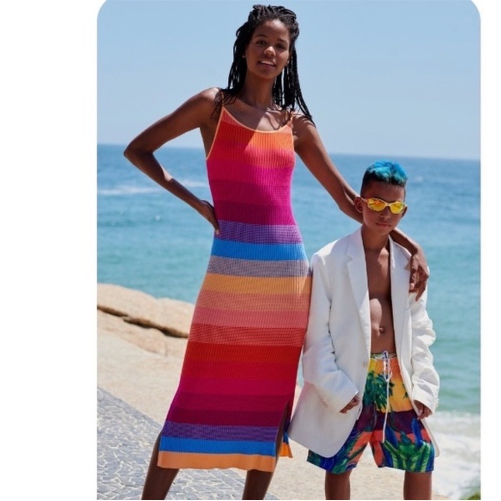 Banana Republic Limited Edition Rainbow Striped Maxi Midi Sweater Dress S NEW - Picture 2 of 6